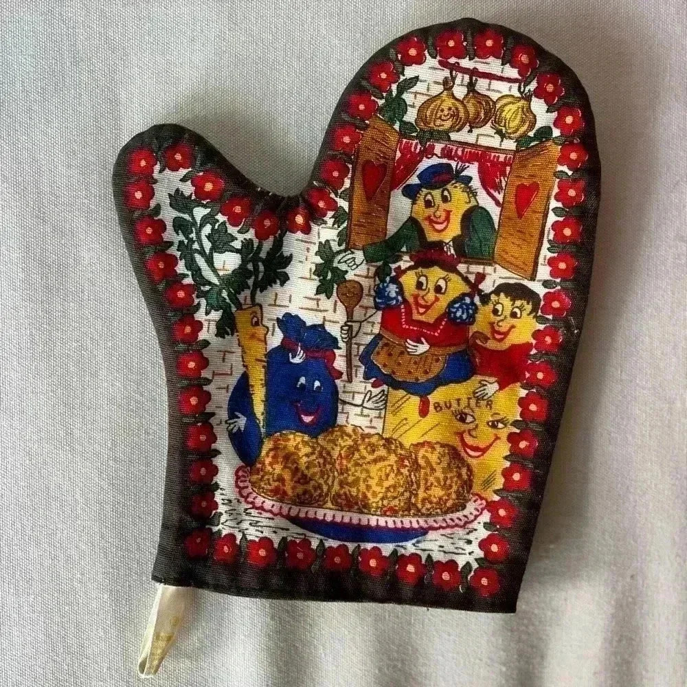 Vintage KOLF Austria Folk Art Oven Mitt German Antique Knödel Recipe